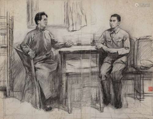 1938-2021 周树桥  毛泽东和周恩来 纸本素描