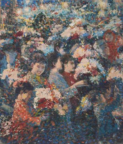 1938-2021 周树桥  花海人潮（色彩小稿） 布面油画