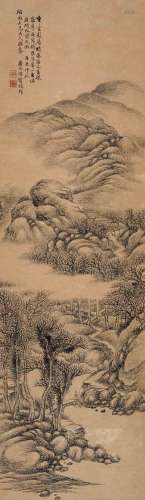释宝筏 庚辰（1880）年作 罗浮一角 水墨纸本 立轴