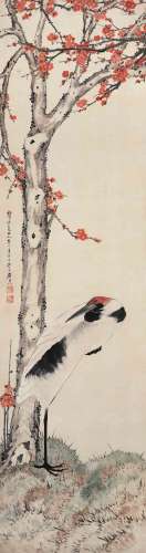 居 廉 辛卯（1891）年作 梅妻鹤子 设色纸本 立轴