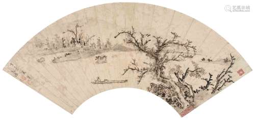 高 俨 丁未（1667）年作 泛舟图 设色纸本 镜片