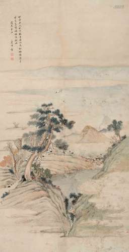 刘彦冲 辛丑（1841）年作 松苓鹤秀 设色纸本 镜片