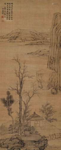 杜 琼 戊午（1438）年作 远浦幽居 设色绢本 立轴