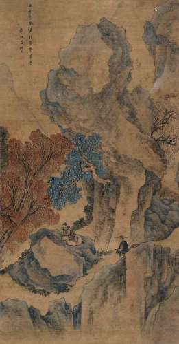 吕焕成 壬午（1702）年作 秋山远涉 设色绢本 立轴
