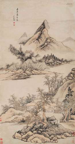卞文瑜 壬辰（1652）年作 凭窗远眺 设色纸本 立轴