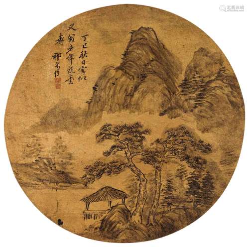 祁豸佳 丁巳（1677）年作 空亭闲旷 水墨笺本 镜片