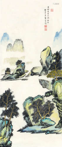 吴子复 湖山一角 设色纸本 镜片 癸丑（1973）年作