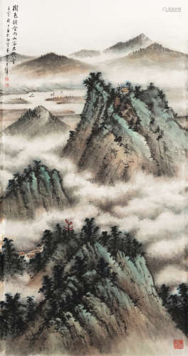 黄君璧 雨山含云 设色纸本 镜片 壬寅（1962）年作