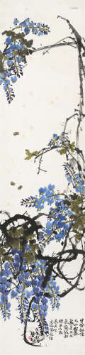 林丰俗 紫藤蜜蜂 设色纸本 立轴 戊午（1978）年作