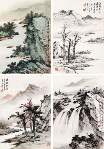 黄君璧 四景山水 设色纸本 镜片 庚申（1980）年作