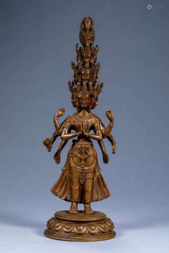 Standing statue of ancient Chinese eight-armed eleven-faced ...