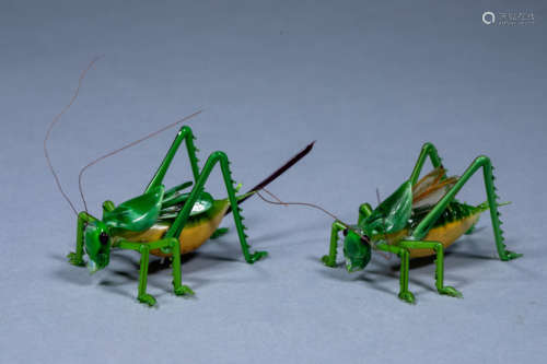 A pair of ancient Chinese glazed grasshoppers