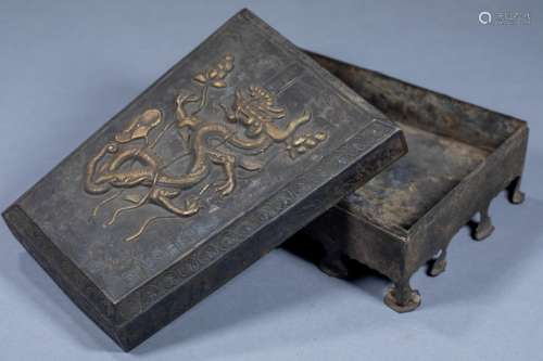 Ancient Chinese Silver Gilt Chilong Playing Lotus Cartridges