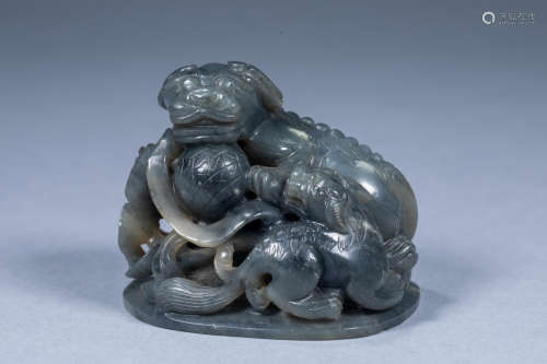 Ancient Chinese jade lion and little lion