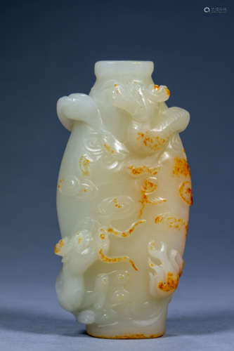 Ancient Chinese Hetian Jade Shuangchilong Snuff Bottle