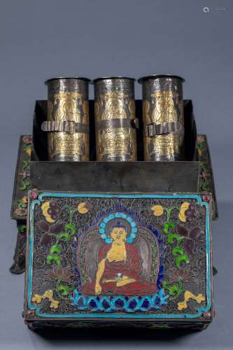 Ancient Chinese Buddhism silver Buddhist scripture box Buddh...