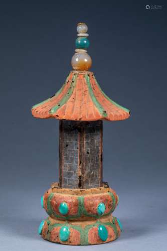 Ancient Chinese gem-encrusted crystal pagoda