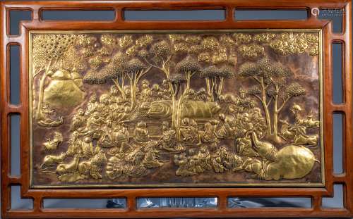 Ancient Chinese Buddha's death gilt plate painting