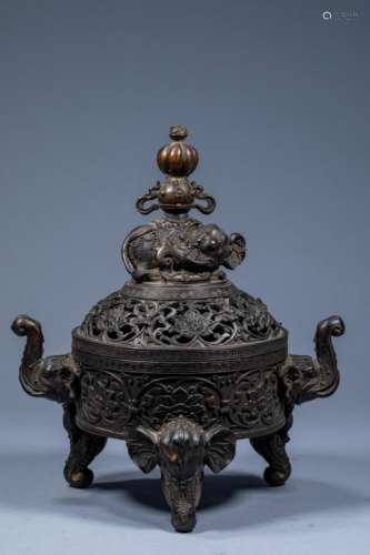 Chinese Qing Dynasty Kangxi Year Three-legged Elephant Ear E...