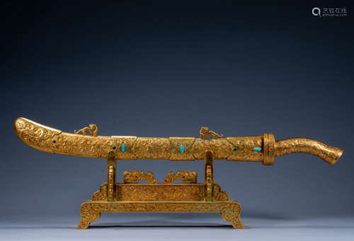 Ancient Chinese gilt and gem-set sword