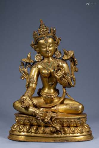 Ancient Chinese Gilt Green Tara