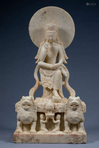 Ancient Chinese white marble statue of Guanyin
