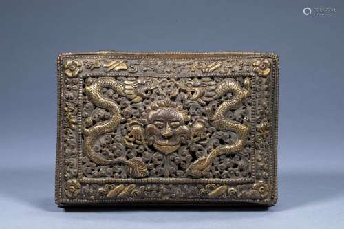 Ancient Chinese Buddhist silver thangka box thangka