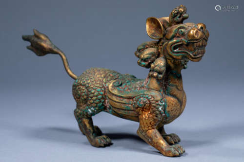 Ancient Chinese gilt bronze nine-headed lion