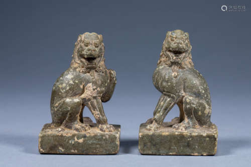 A pair of ancient Chinese jade lions