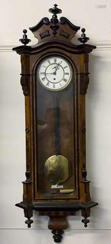 A Victorian Vienna single weight wall clock, the walnut and ...