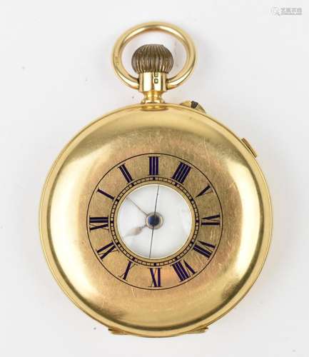 An early 20th century 18ct gold, half hunter pocket watch ha...