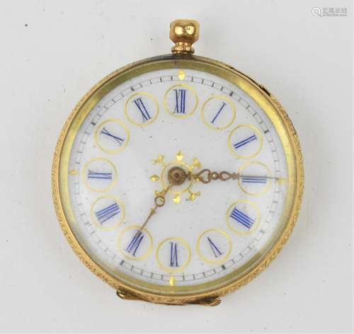 A Victoran 14k gold, open faced fob watch having a ornate wh...