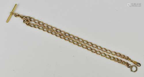 A 15ct rose gold chain link pocket watch chain with 15ct dog...