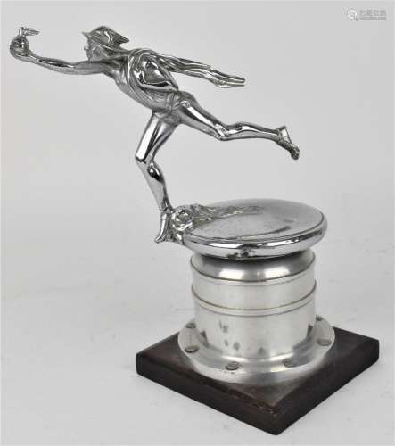 An Art Deco style car mascot of Hermes, fixed on a metal mou...