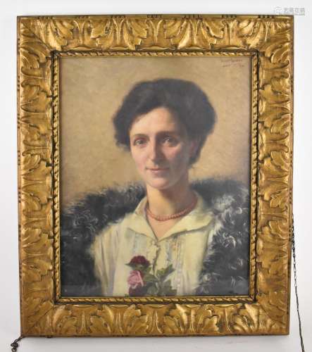 Ernest Wante (1872-1960) Belgian portrait of a lady, wearing...
