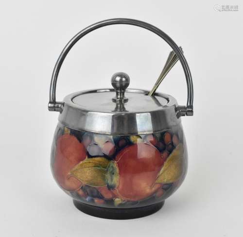 A Walter Moorcroft glazed pottery preserve pot with silver p...