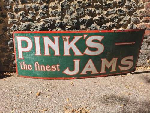 A vintage `Pink`s The Finest Jams` advertising enamel sign w...