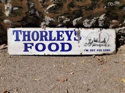 A vintage `Thorley`s Food I`m Off for Some` advertising enam...