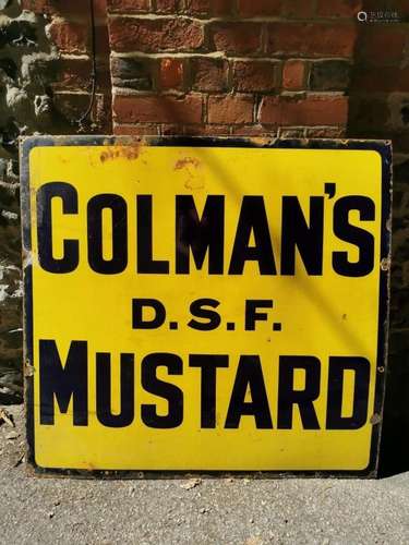 A vintage `Colman`s D.S.F Mustard` advertising enamel sign, ...