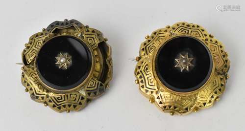 Two Victorian mourning brooches, each of circular form with ...