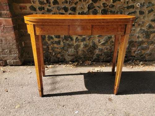 A Victorian burr walnut and satinwood card table, the D-shap...