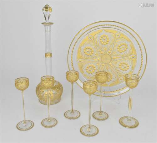 A French late 19th/early 20th century etched and gilt glass ...