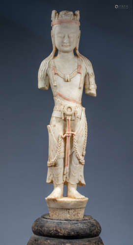 Ancient Chinese white jade Guanyin has old and disabled