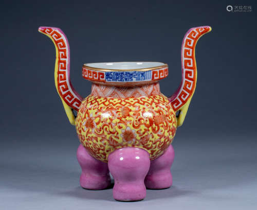 Ancient Chinese three-legged gold porcelain incense burner