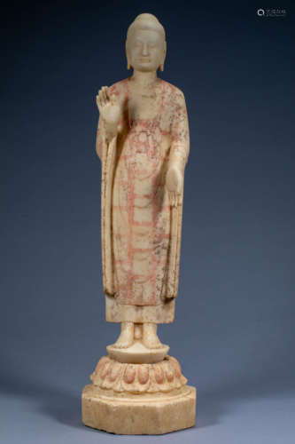 Ancient Chinese white marble statue of Sakyamuni