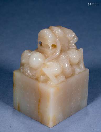 Ancient Chinese Hetian Jade Panlong Jade Seal