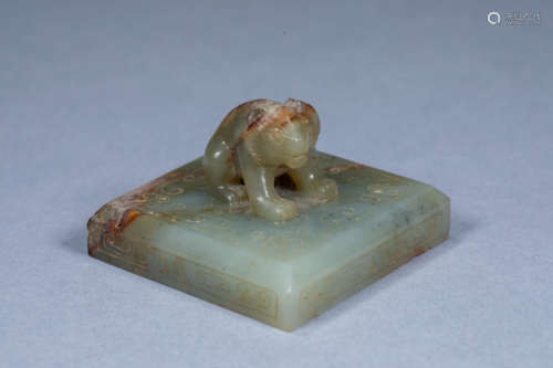 Ancient Chinese Hetian Jade Bear Seal