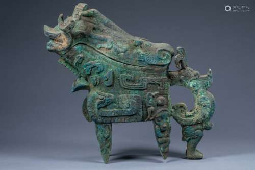 Ancient Chinese copper cow wine bottle