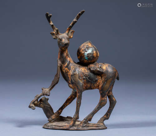 Ancient Chinese gilt bronze lucky deer to send longevity