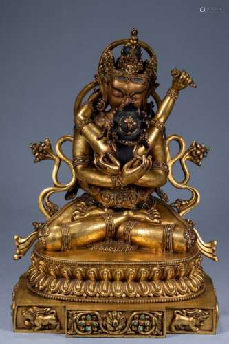 Ancient Chinese gilt buddha statue of joy